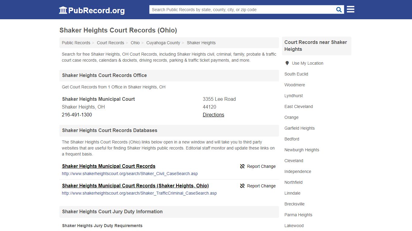 Shaker Heights Court Records (Ohio) - Public Record