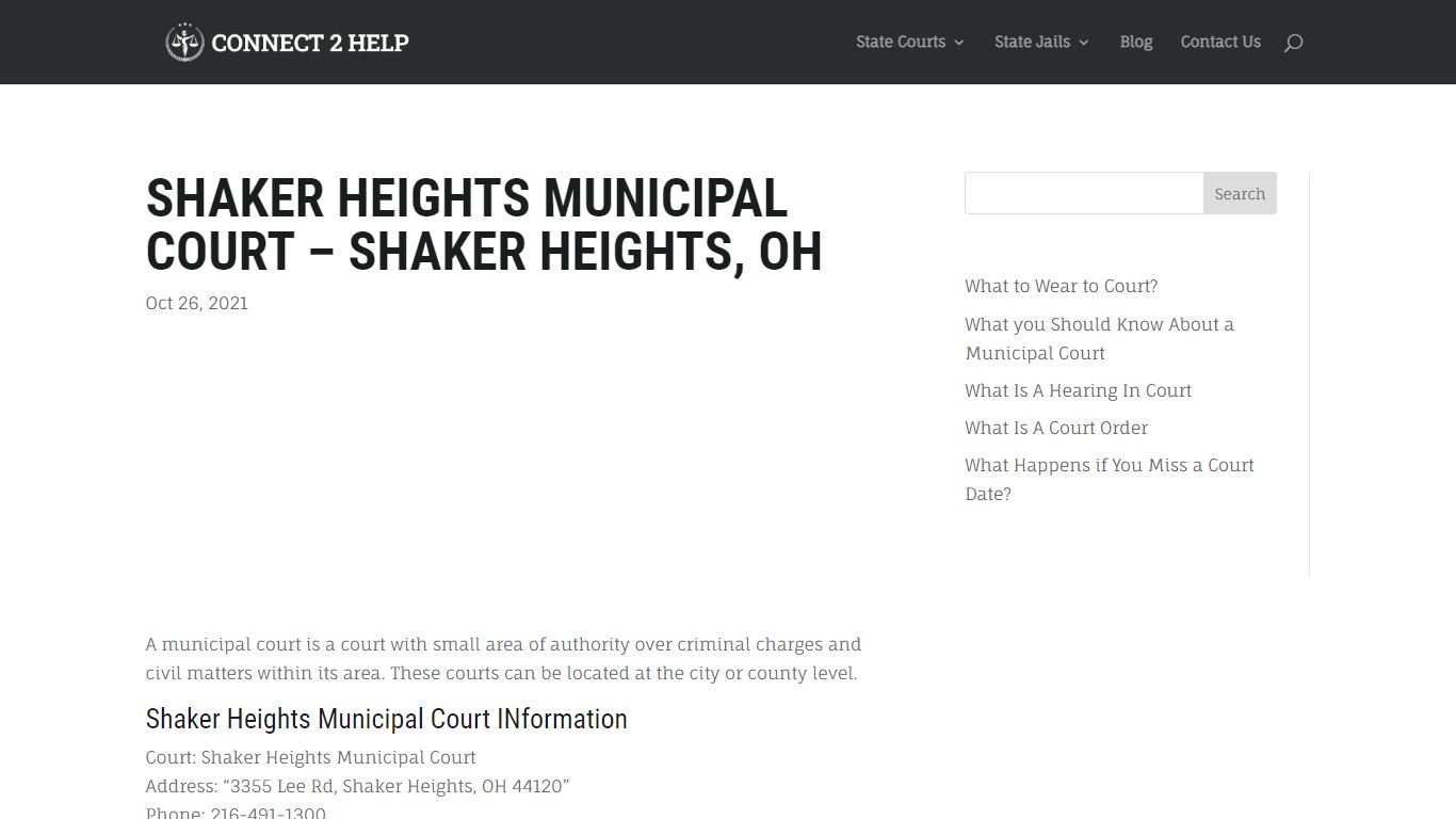 Shaker Heights Municipal Court - Connect 2 Help